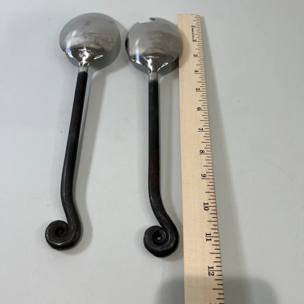Vtg Pottery Barn Serving Silver Blackened Fiddlehead Stainless Scroll Utensils